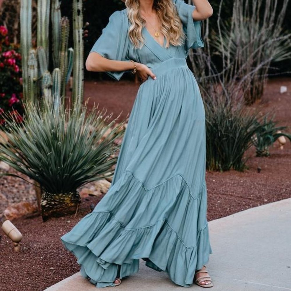 Vici Storia Seafoam Tiered Maxi Dress